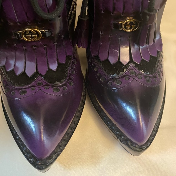Gucci black and purple stiletto platform brogue wingtip - Picture 4 of 8